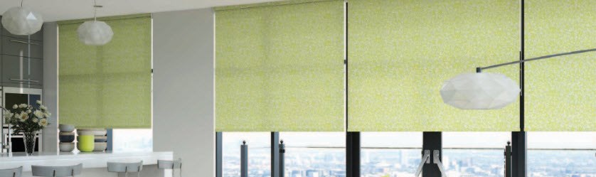 Window with a green curtain